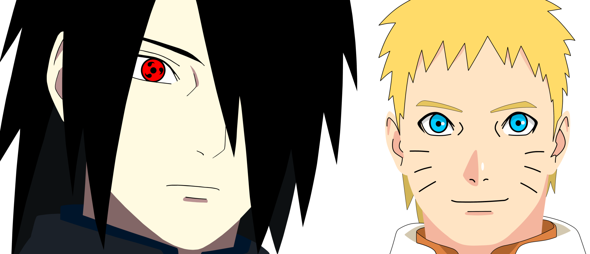 4K Ultra HD PC desktop wallpaper of anime Naruto Uzumaki and Sasuke Uchiha: close-up side-by-side portraits of their faces on a white background.