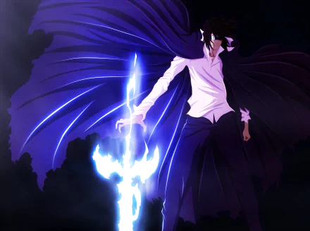 4K Ultra HD anime wallpaper featuring Zangetsu from Bleach, wielding a glowing sword with dramatic dark and blue tones for a striking PC desktop background.