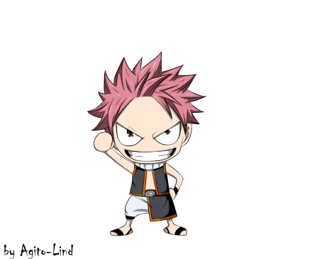 Natsu Dragneel (Fairy Tail) chibi-style, grinning with fist raised on a simple backdrop — anime HD PC desktop wallpaper/background.