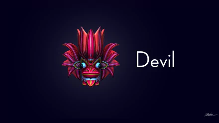 A vibrant artistic devil mask from Sri Lanka is spotlighted against a dark background with the word Devil in white text. This HD wallpaper captures cultural essence and artistic detail.