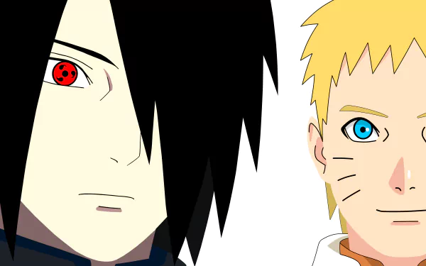 4K Ultra HD PC desktop wallpaper of anime Naruto Uzumaki and Sasuke Uchiha: close-up side-by-side portraits of their faces on a white background.