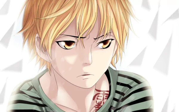 HD anime desktop wallpaper featuring Yukine from Noragami, showcasing his intense expression and signature blonde hair against a minimalist background.