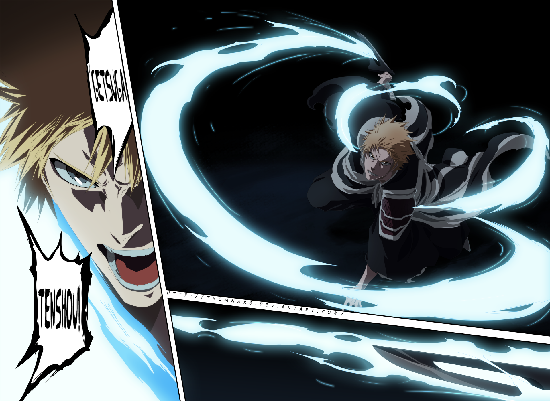 Ichigo Kurosaki unleashing a powerful energy attack in a dynamic scene from the Bleach anime, captured in a vibrant 4K Ultra HD PC desktop wallpaper.