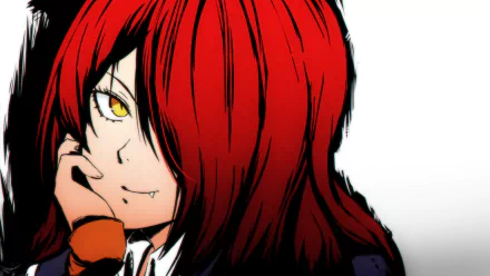 HD anime wallpaper featuring Rindō Kobayashi from Food Wars: Shokugeki no Soma with striking red hair and intense yellow eyes against a white background.