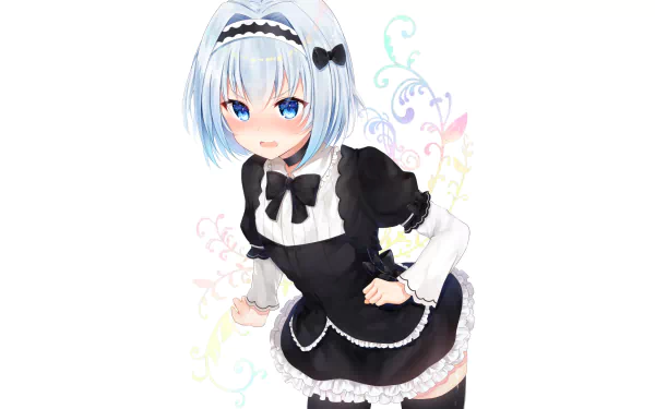 HD PC desktop wallpaper featuring Ginko Sora from the anime Ryuuou no Oshigoto!, dressed in a black and white maid outfit with a cheerful expression.