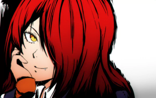 HD anime wallpaper featuring Rindō Kobayashi from Food Wars: Shokugeki no Soma with striking red hair and intense yellow eyes against a white background.