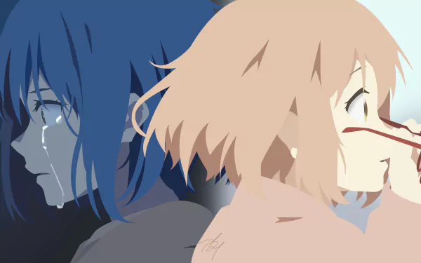 4K Ultra HD anime wallpaper featuring Mirai Kuriyama from Beyond the Boundary, depicted with a stylized, minimalist design and contrasting light and dark color tones.