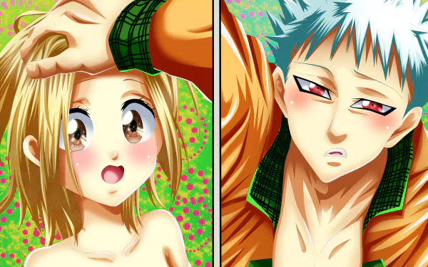 Elaine and Ban characters from The Seven Deadly Sins anime in a vibrant HD desktop wallpaper.