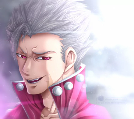 HD anime desktop wallpaper featuring Ban from The Seven Deadly Sins with a confident smirk and striking red eyes against a soft, light background.