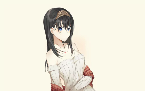 HD desktop wallpaper featuring Fumika Sagisawa from the anime The iDOLM@STER Cinderella Girls in a stylish off-shoulder outfit with a neutral background.