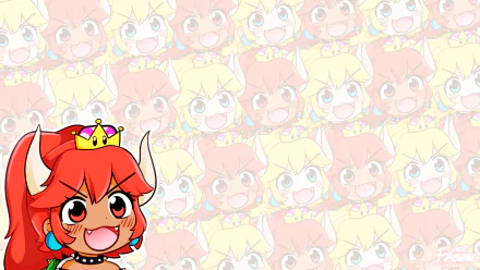 HD desktop wallpaper featuring a vibrant illustration of Bowsette with a patterned background of her face.