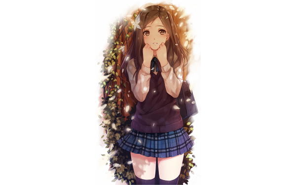 Anime Original Long Hair Smile Black Hair Brown Hair School Uniform Bag HD Wallpaper | Background Image