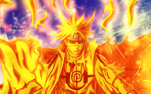 4K Ultra HD PC desktop wallpaper featuring Minato Namikaze from the anime Naruto, depicted with glowing, fiery energy and a determined expression.