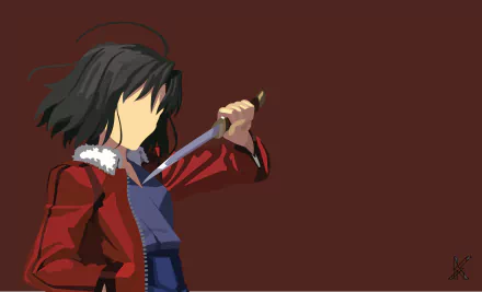 Minimalist 4K Ultra HD anime wallpaper of Shiki Ryougi from Fate/Grand Order, featuring short black hair and a dagger in a dynamic pose.