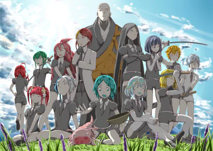 HD PC desktop wallpaper featuring characters Peridot, Obsidian, Morganite, Kongo, Jade, Heliodor, Euclase, Ghost Quartz, Lapis Lazuli, Bort, Cinnabar, Antarcticite, Diamond, and Phosphophyllite from Land of the Lustrous anime.