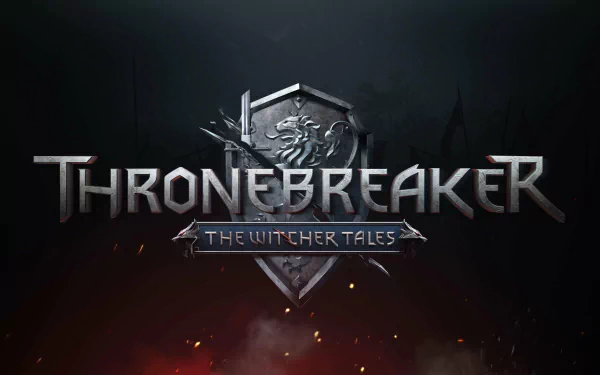 HD wallpaper of Thronebreaker: The Witcher Tales logo with a dark mystical background.