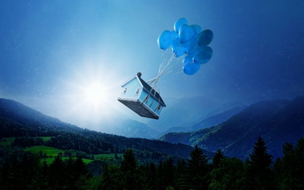 Fantasy House Forest Balloon HD Wallpaper | Background Image