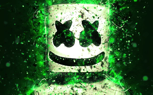Marshmello, the famous DJ, performing live with vibrant lights in the background; high-definition wallpaper showcasing the excitement of his music.