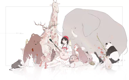 dog bird guitar rabbit cat elephant deer giraffe bear panda brown hair braid cap long hair Anime Original anime cat Anime Bird Cat & Dog HD Desktop Wallpaper | Background Image