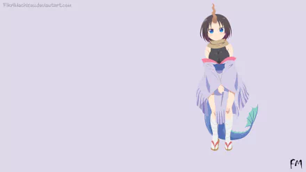 Elma (Miss Kobayashi's Dragon Maid) from the anime, standing at right on a minimalist lavender HD PC desktop wallpaper background.