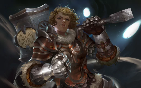 short hair armor hammer blonde woman warrior fantasy HD Desktop Wallpaper | Background Image