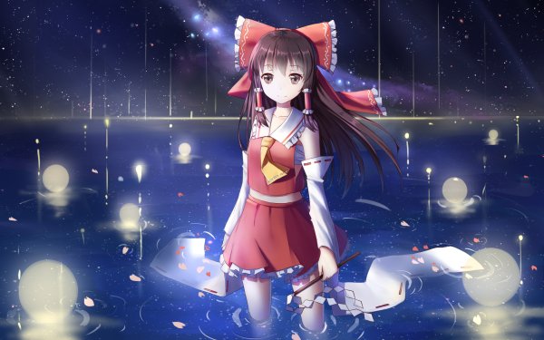 Anime Touhou Reimu Hakurei Night Starry Sky HD Wallpaper | Background Image