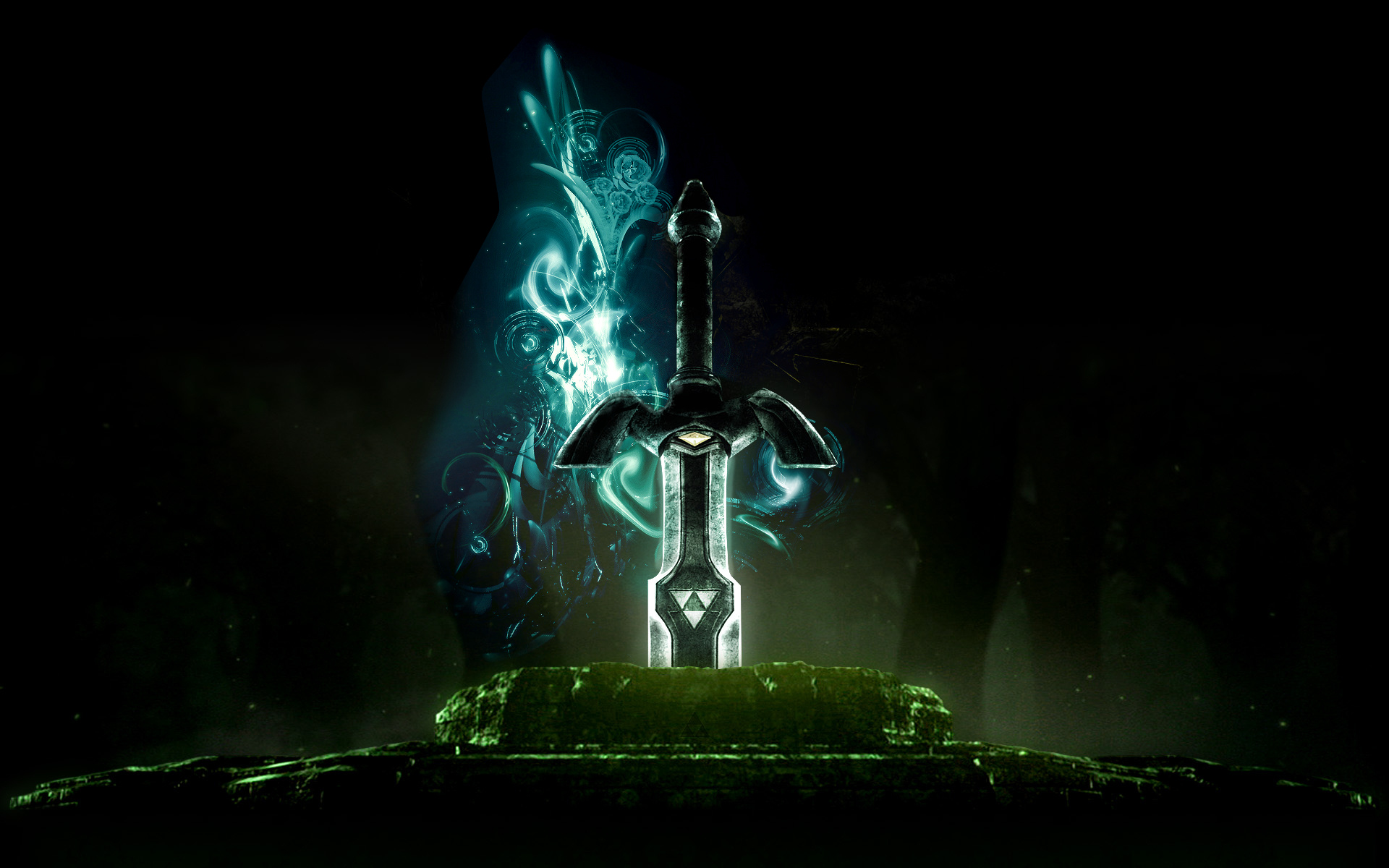 Glowing sword with blue energy aura in dark background, mystical HD wallpaper.