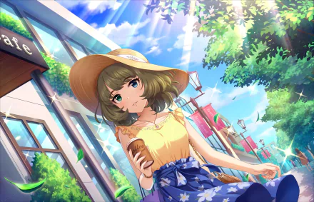 blue eyes short hair straw hat Kaede Takagaki Anime The iDOLM@STER Cinderella Girls HD Desktop Wallpaper | Background Image