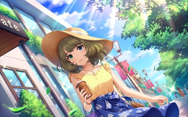 Anime The iDOLM@STER Cinderella Girls THE iDOLM@STER Kaede Takagaki Straw Hat Short Hair Blue Eyes HD Wallpaper | Background Image