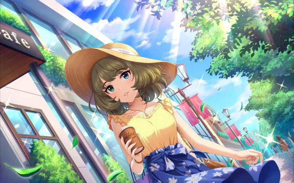 blue eyes short hair straw hat Kaede Takagaki Anime The iDOLM@STER Cinderella Girls HD Desktop Wallpaper | Background Image
