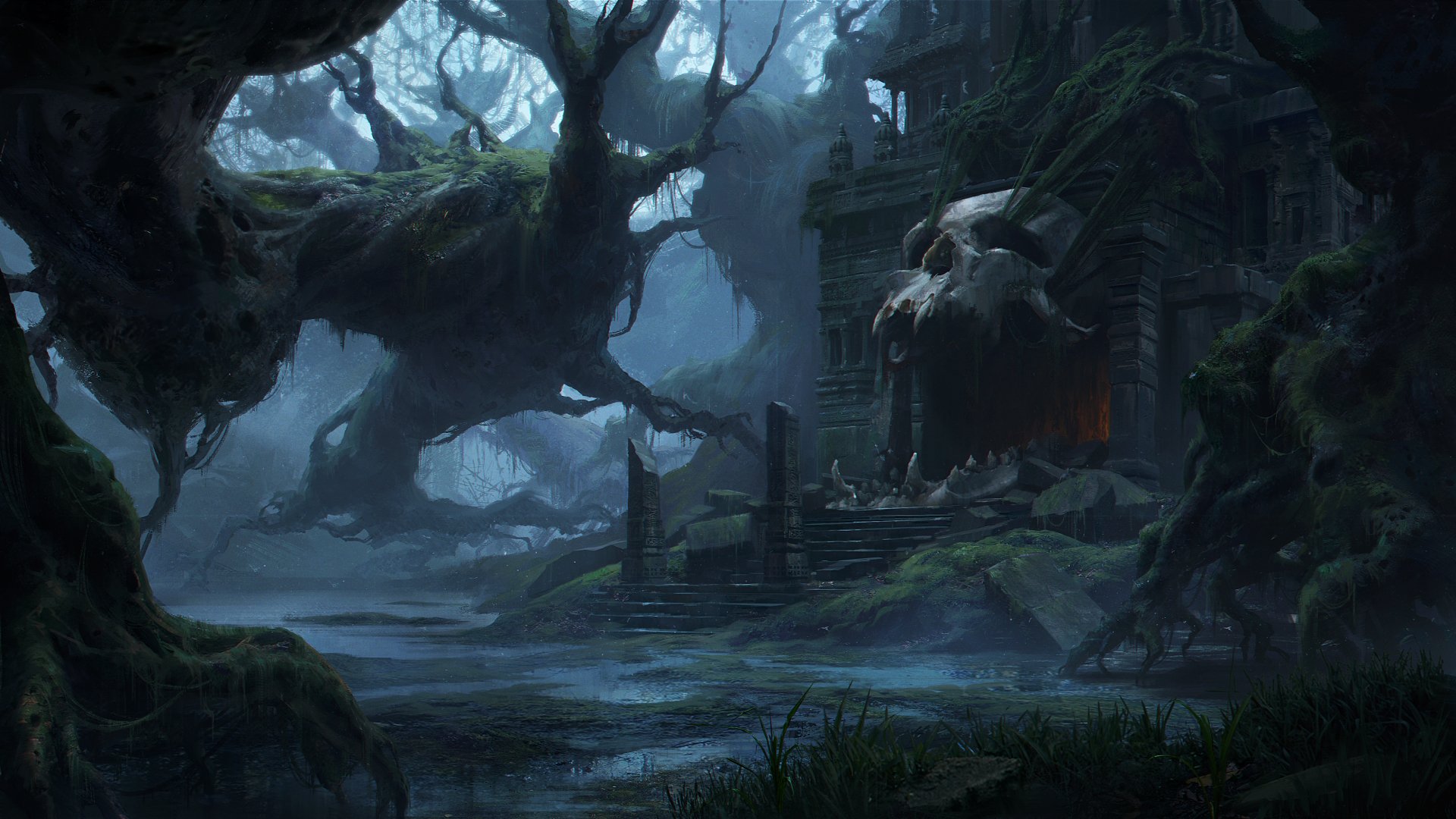 Enchanted Skull Temple in the Swamp - 4K Ultra HD Wallpaper by Lac-Tic