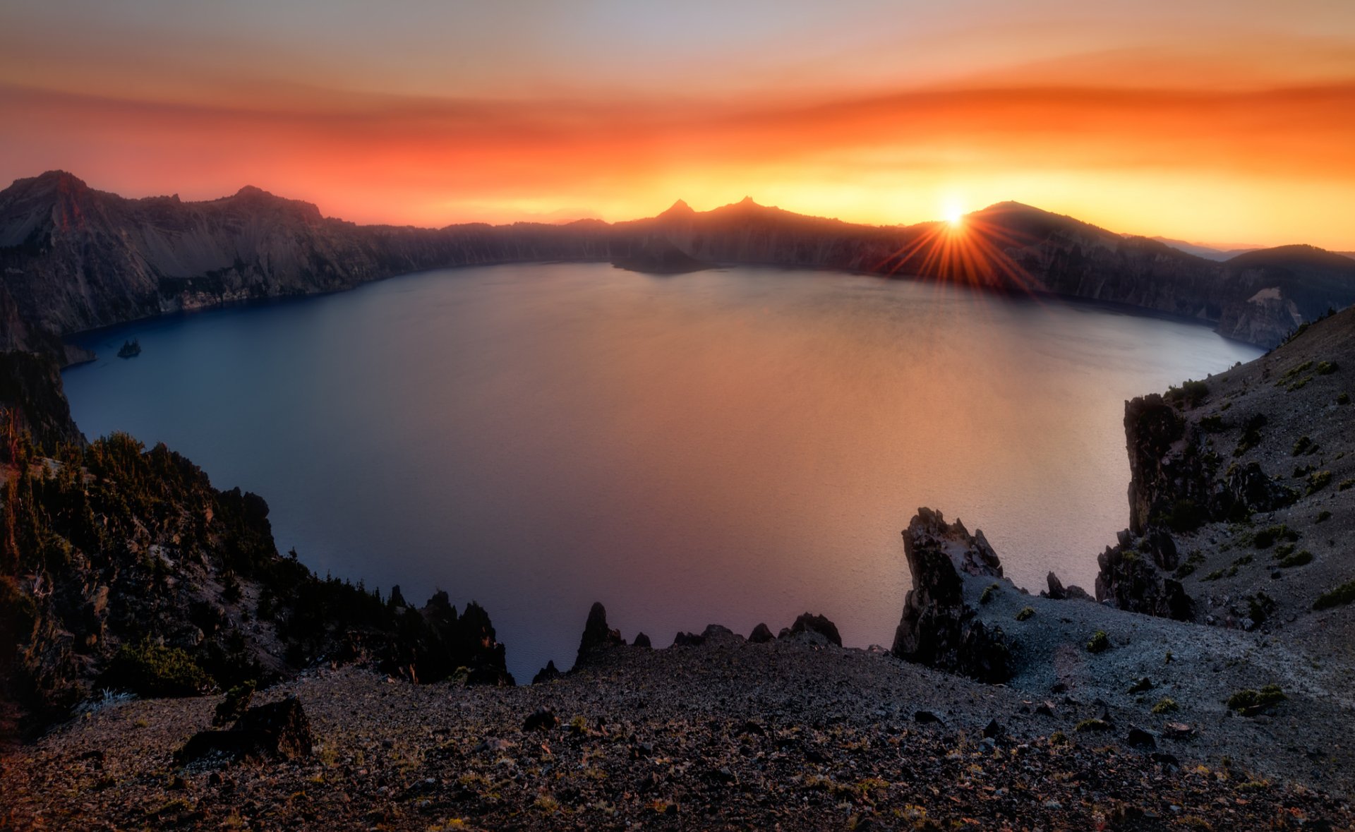 Download Sunrise Nature Crater Lake HD Wallpaper