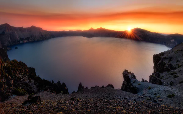 sunrise nature Crater Lake HD Desktop Wallpaper | Background Image