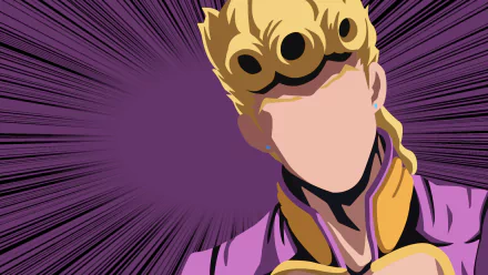 Minimalist HD desktop wallpaper featuring a faceless illustration of blonde Giorno Giovanna from JoJo's Bizarre Adventure: Golden Wind in bold anime style.