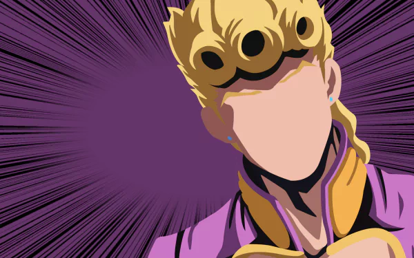 Minimalist HD desktop wallpaper featuring a faceless illustration of blonde Giorno Giovanna from JoJo's Bizarre Adventure: Golden Wind in bold anime style.