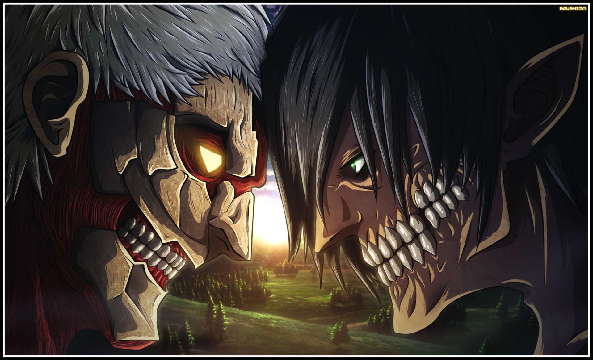 Armored Titan and Eren head to head HD Wallpaper | Background Image