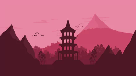 pagoda Japanese artistic landscape HD Desktop Wallpaper | Background Image