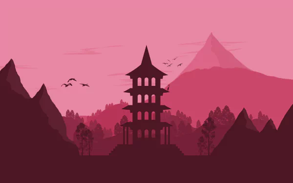 pagoda Japanese artistic landscape HD Desktop Wallpaper | Background Image