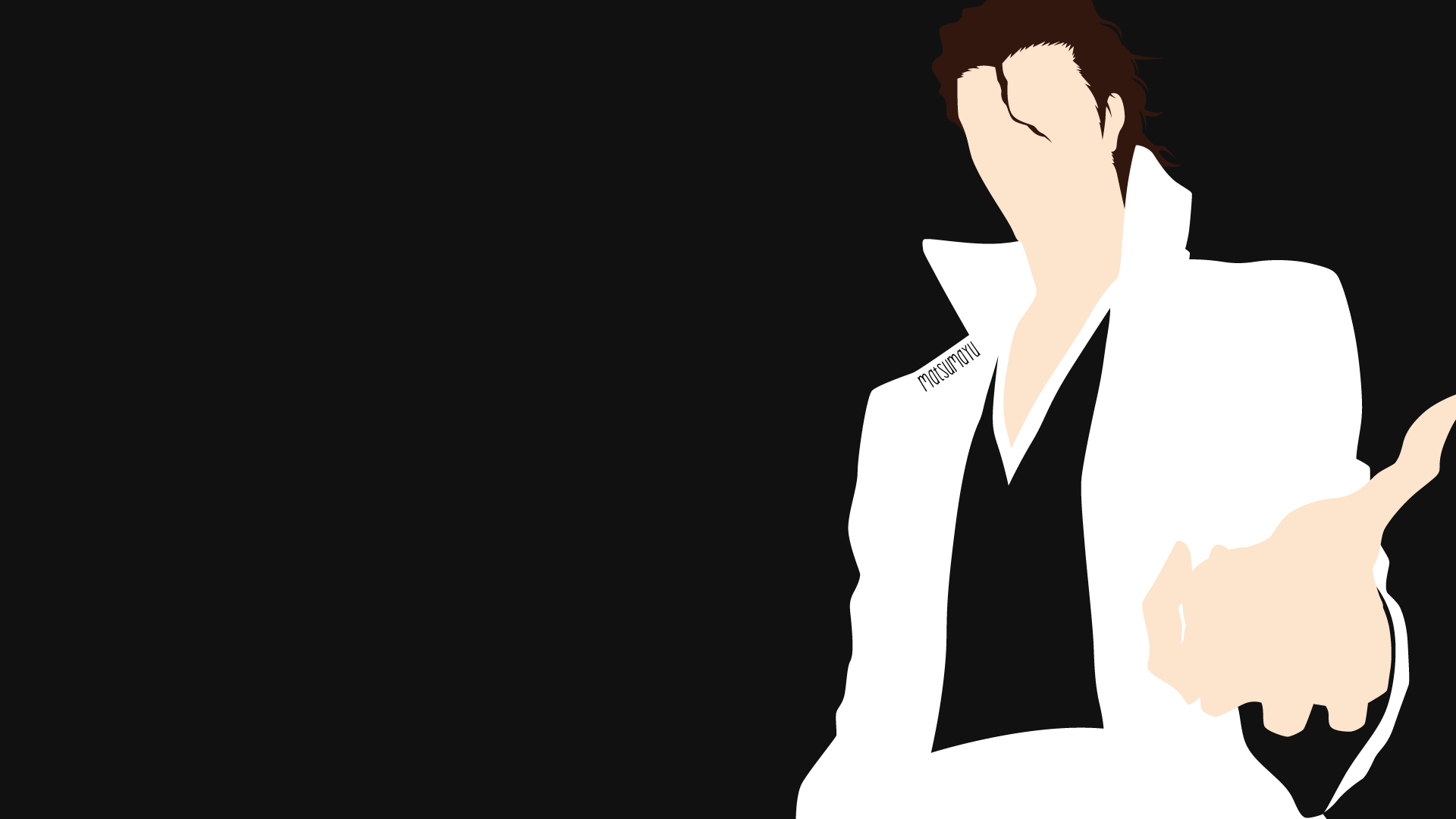 Minimalist vector HD PC desktop wallpaper background of Sōsuke Aizen (Bleach): faceless silhouette in a white coat and black shirt against a stark black backdrop.