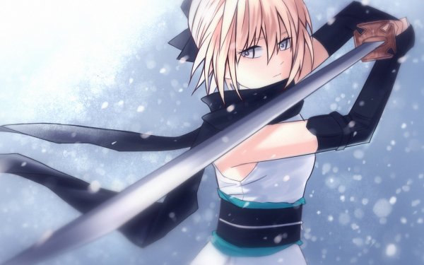 Anime Fate/Grand Order Fate Series Okita Souji Sakura Saber Fate Weapon Katana Glove Scarf White Eyes Short Hair Saber HD Wallpaper | Background Image