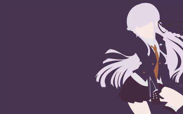 Minimalist HD PC desktop wallpaper featuring Kyōko Kirigiri from the anime Danganronpa with a dark purple background and stylized silver hair.