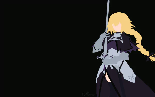 HD PC desktop wallpaper featuring Jeanne d'Arc from Fate/Grand Order in a minimalist anime style with a dark background.