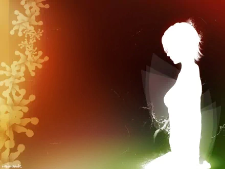 Artistic HD PC desktop wallpaper featuring a glowing white silhouette of a human figure against a warm, abstract background with floral accents.