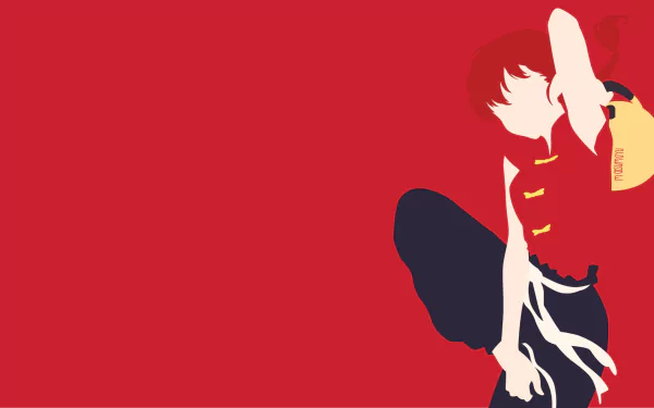 HD PC wallpaper featuring a minimalist red and white illustration of Ranma Saotome from the anime Ranma ½ against a solid red background.