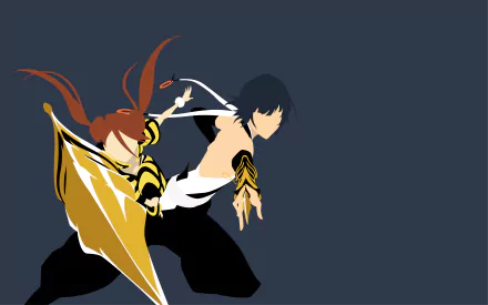 4K Ultra HD PC wallpaper of Soifon (Bleach) in anime Bleach style, poised with her Suzumebachi blade; bold gold and black silhouette on a deep blue background.