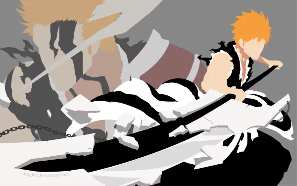 Minimalist 4K Ultra HD anime wallpaper featuring Ichigo Kurosaki from Bleach, showcasing dynamic poses and his iconic sword.