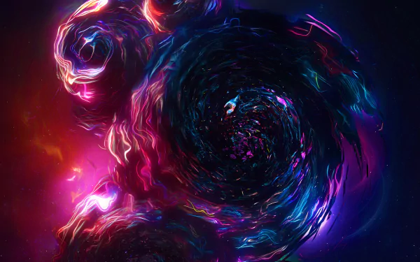 HD artistic space-themed desktop wallpaper featuring vibrant, swirling cosmic patterns in rich shades of pink, blue, and purple.