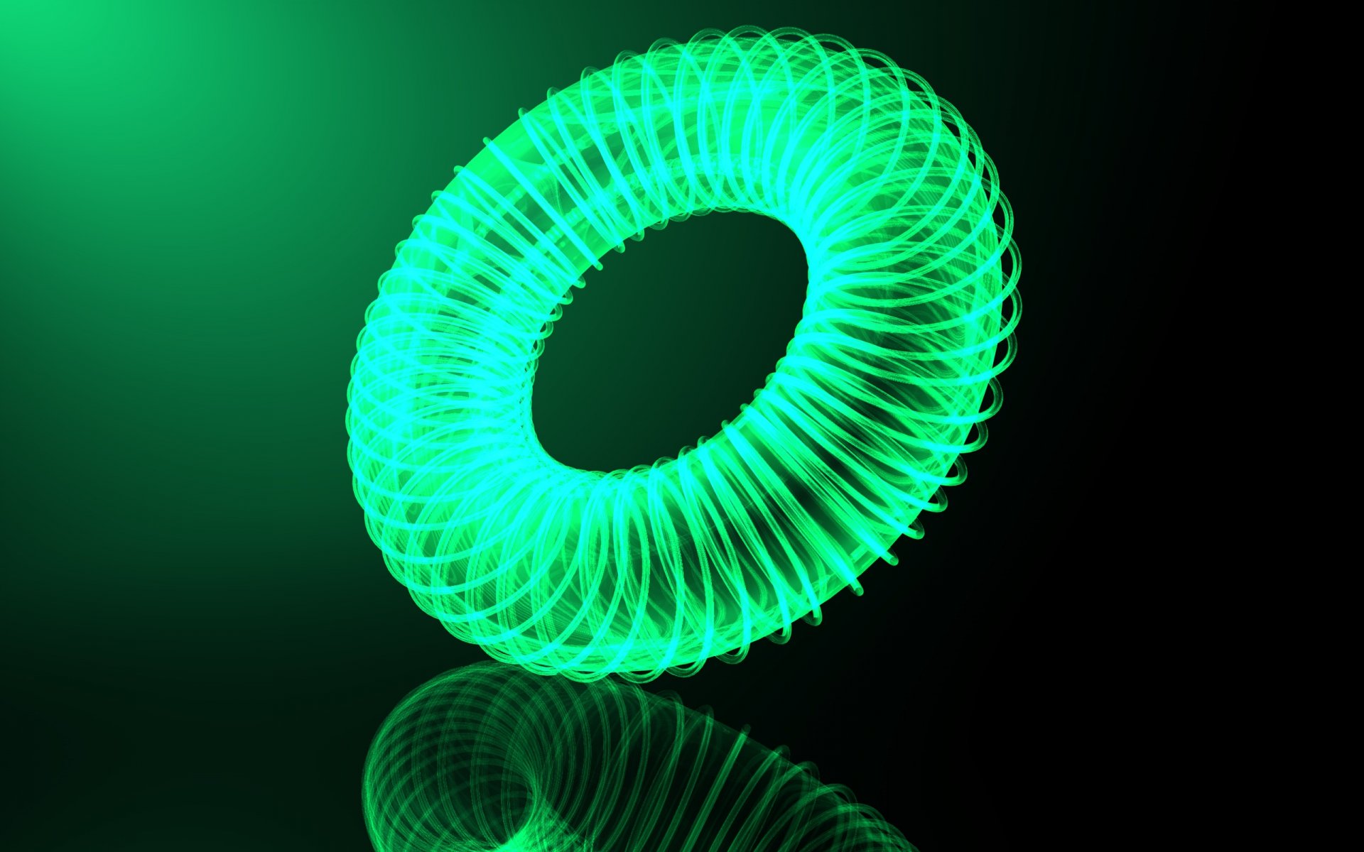 Abstract green light ring with a glowing, swirling pattern against a dark background, designed as an HD PC desktop wallpaper and background.