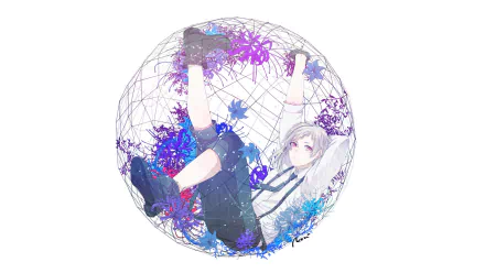 HD anime desktop wallpaper featuring Atsushi Nakajima from Bungou Stray Dogs, depicted inside a wireframe sphere with vibrant purple and blue accents.
