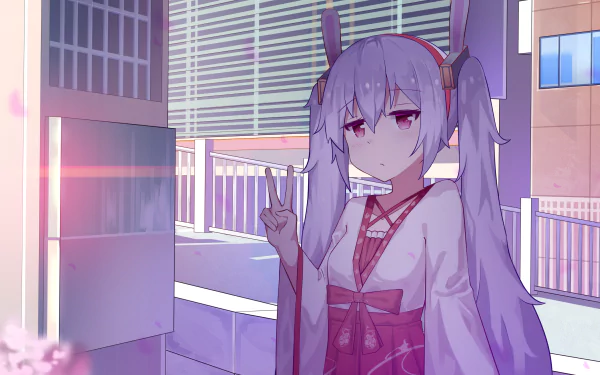 HD desktop wallpaper featuring Laffey from Azur Lane, dressed in a traditional outfit, standing in a serene urban setting with soft lighting.